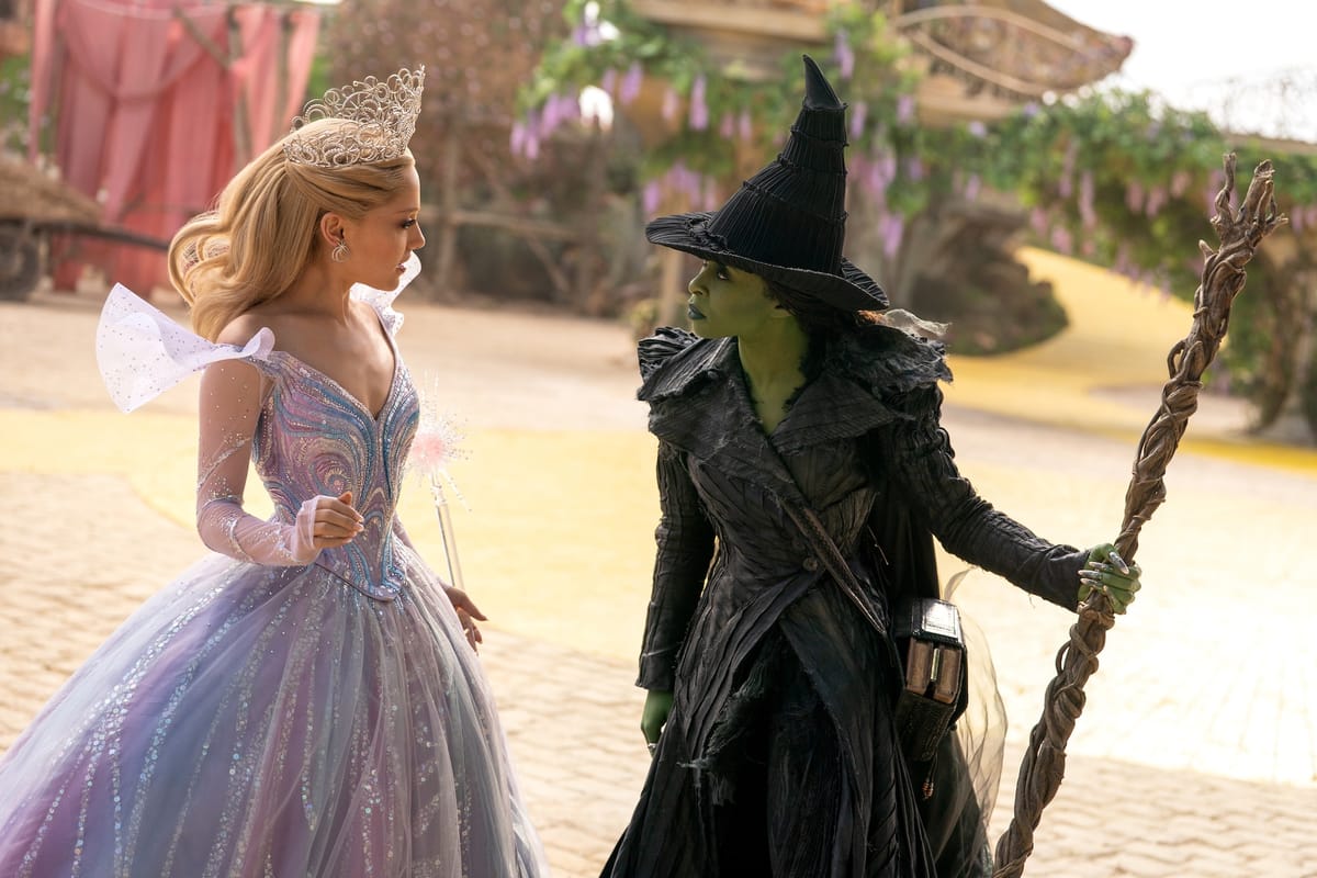 Ariana Grande-Butera as Glinda and Cynthia Erivo as Elphaba in Wicked: For Good.